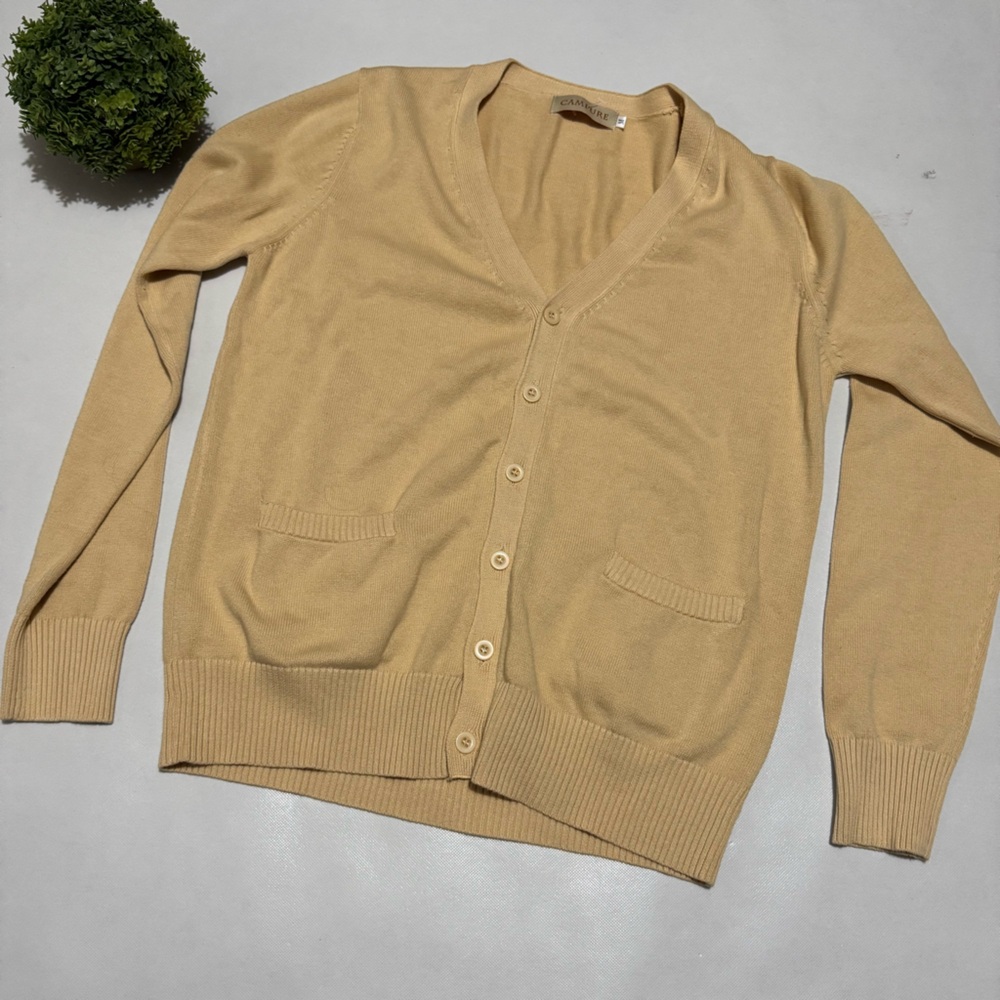 Campure 100% Cotton Cream Yellow Classic Cottagecore Grandpa Sweater Size Medium